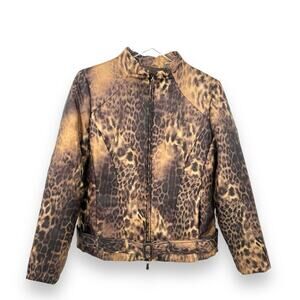 Vintage Dana Buchman leopard print full zip belted mock neck jacket size 6